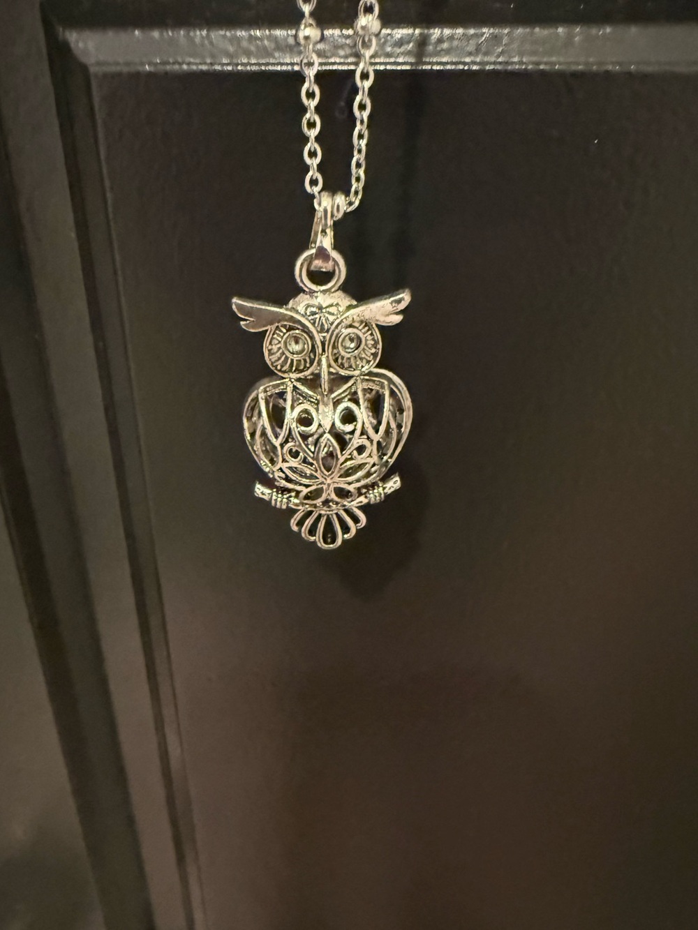 Silver Owl Filigree Pendant Necklace with Essential Oil Balls